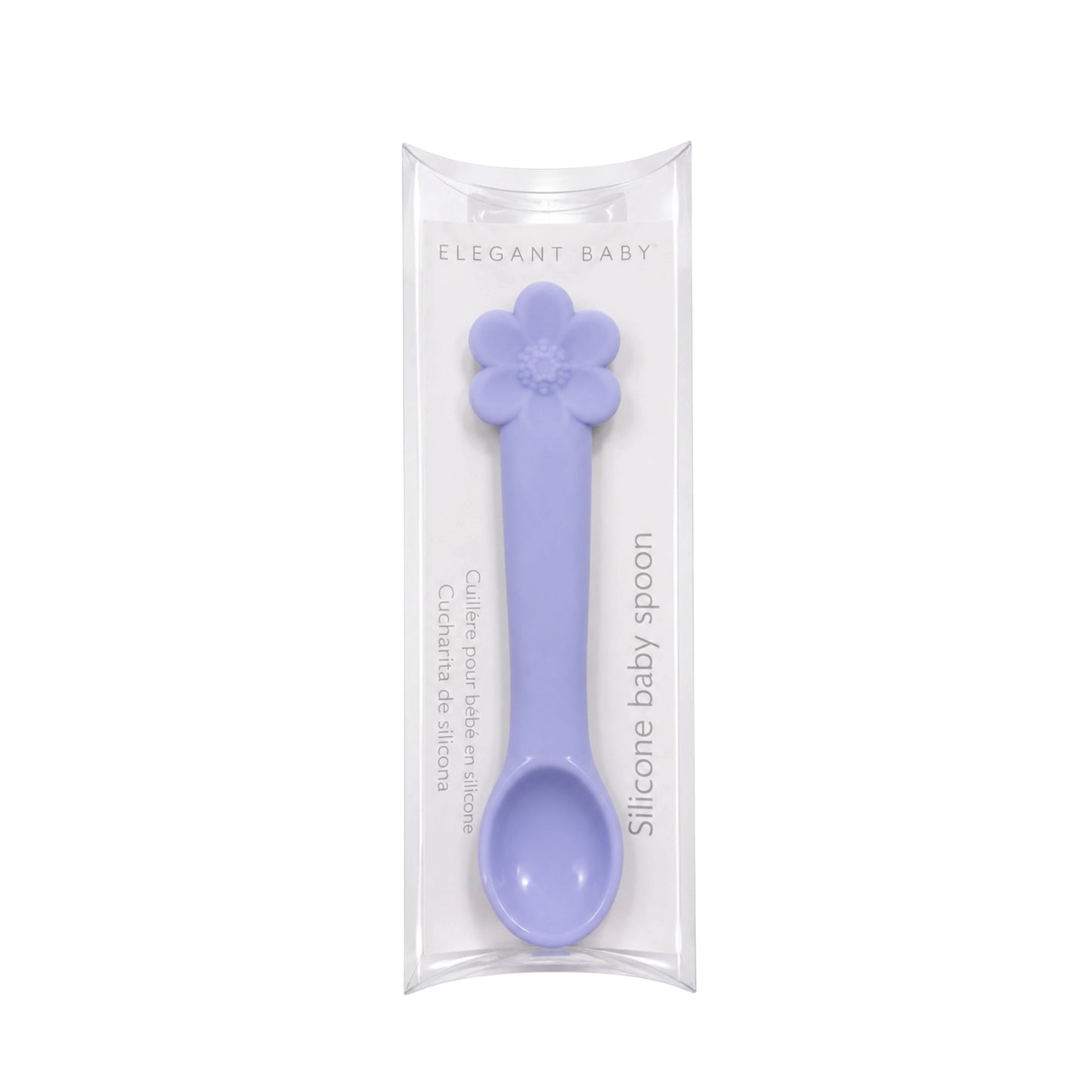 Elegant Baby lavender flower baby feeding spoon with star detail in elegant clear packaging