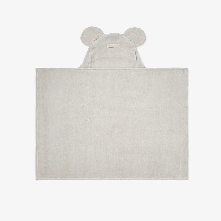 A light gray hooded towel or blanket with a koala-ear hood, shown flat against a solid white background.