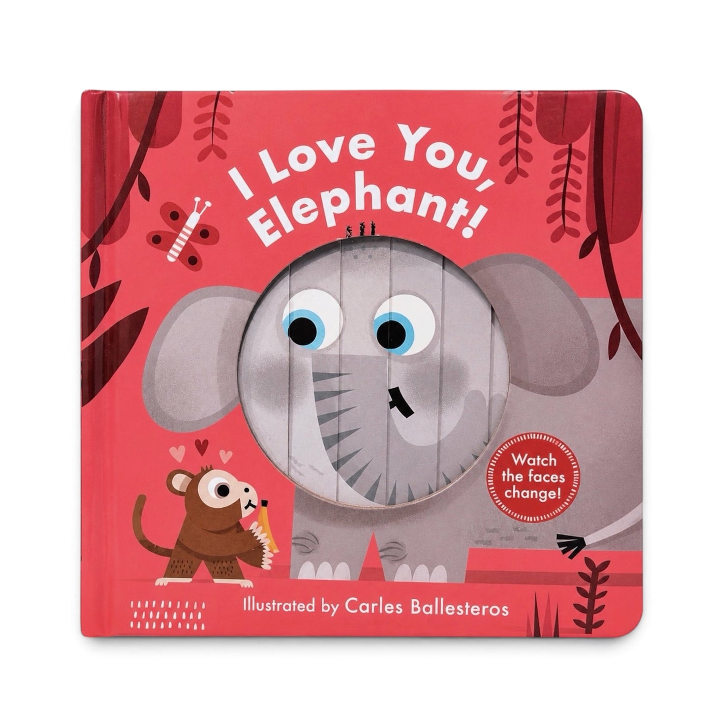 I Love You, Elephant! children’s book cover featuring a gray elephant, mouse and interactive face-changing element