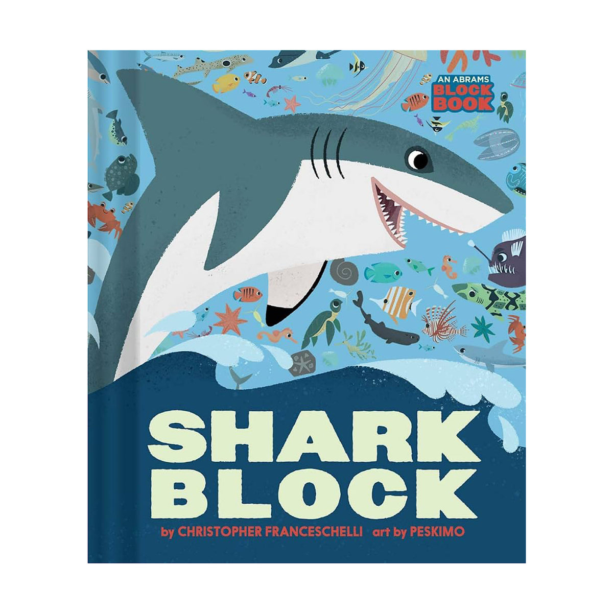 A children's book titled 'Shark Block' featuring a shark on the cover with a variety of sea creatures in the background.
