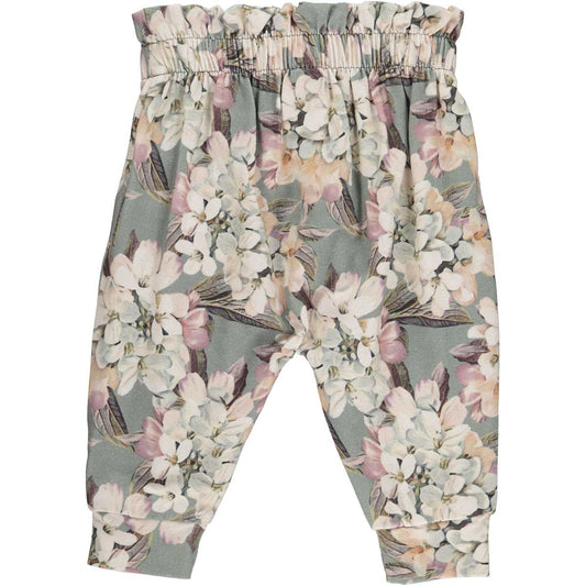 Sage Floral Ruffle Waist Pants