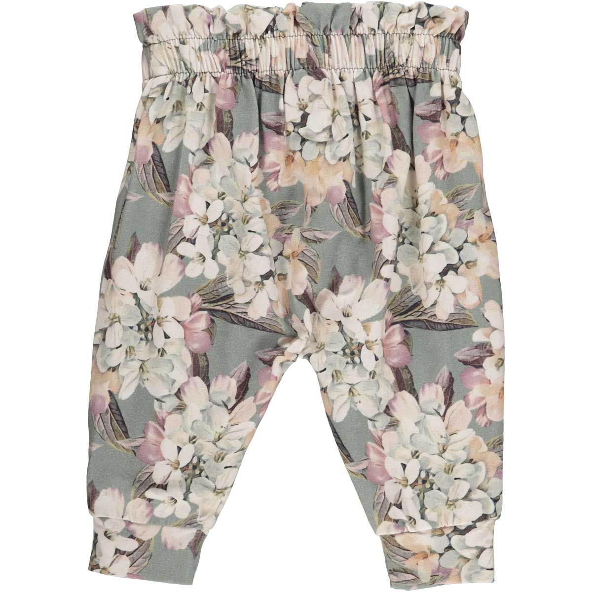 Sage Floral Ruffle Waist Pants