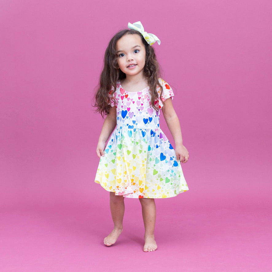 Rainbow Hearts Twirl Dress