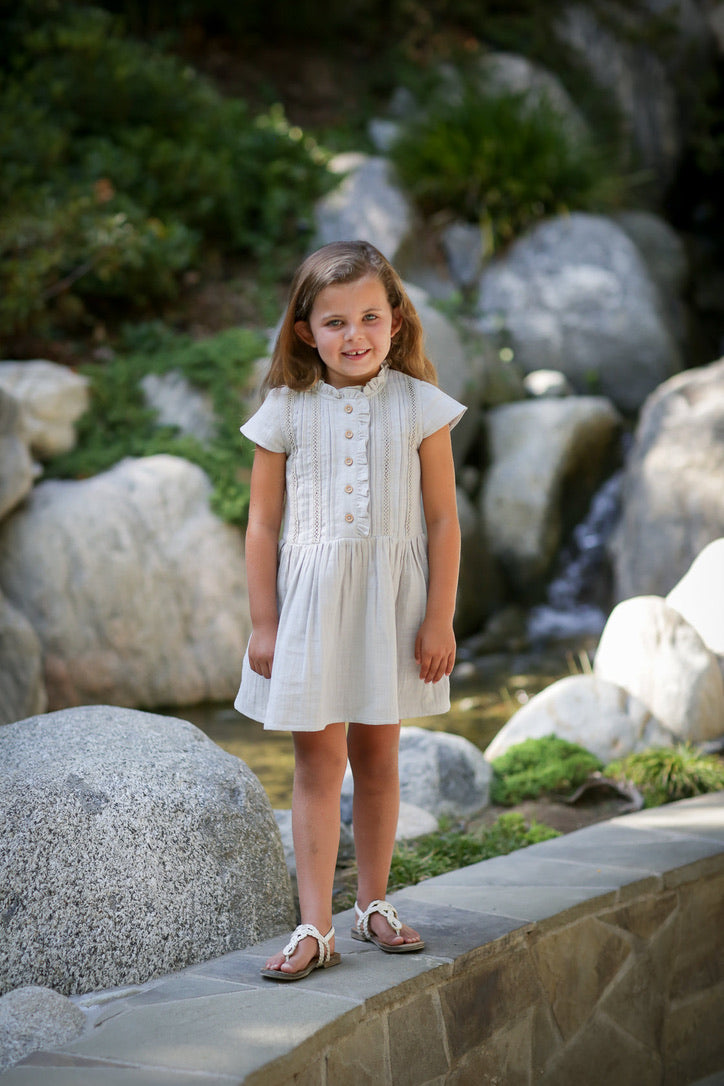 White Ruffle Button Dress