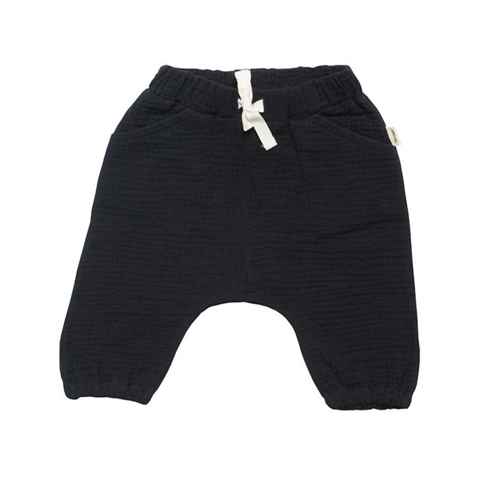 Black Cotton Gathered Hem Pant