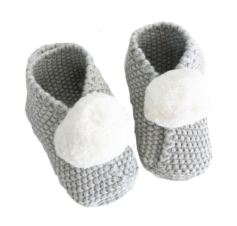 Gray Pom Pom Booties