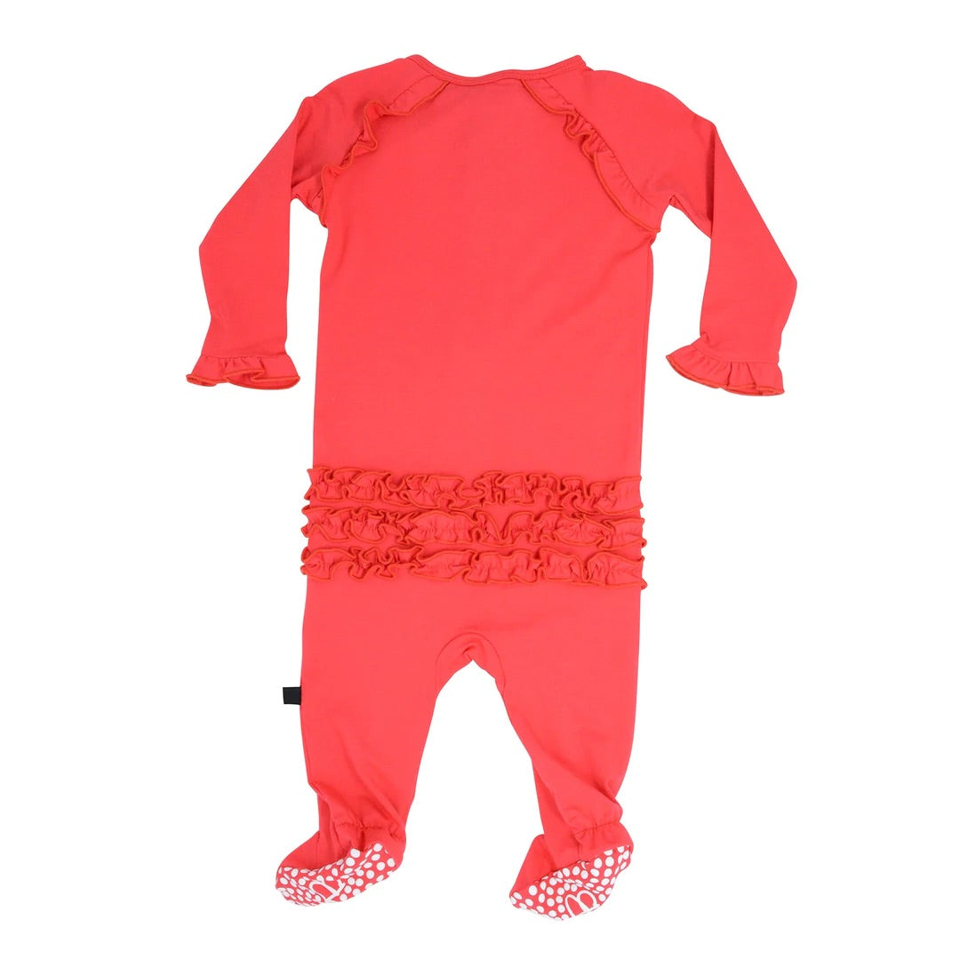 Red Ruffle Zip Footie