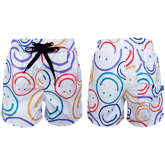 Happy Face White Swim Shorts