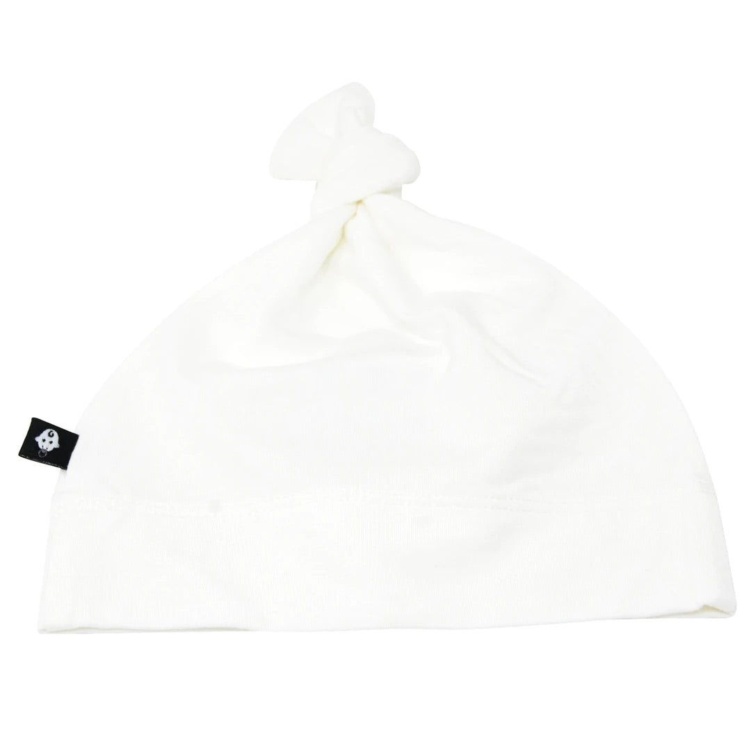 White Ribbed White Top Knot Hat