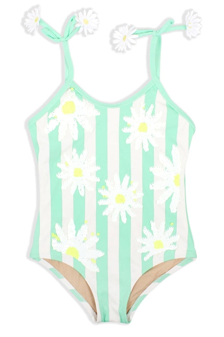 Sequin Mint Daisy One Piece Swimsuit