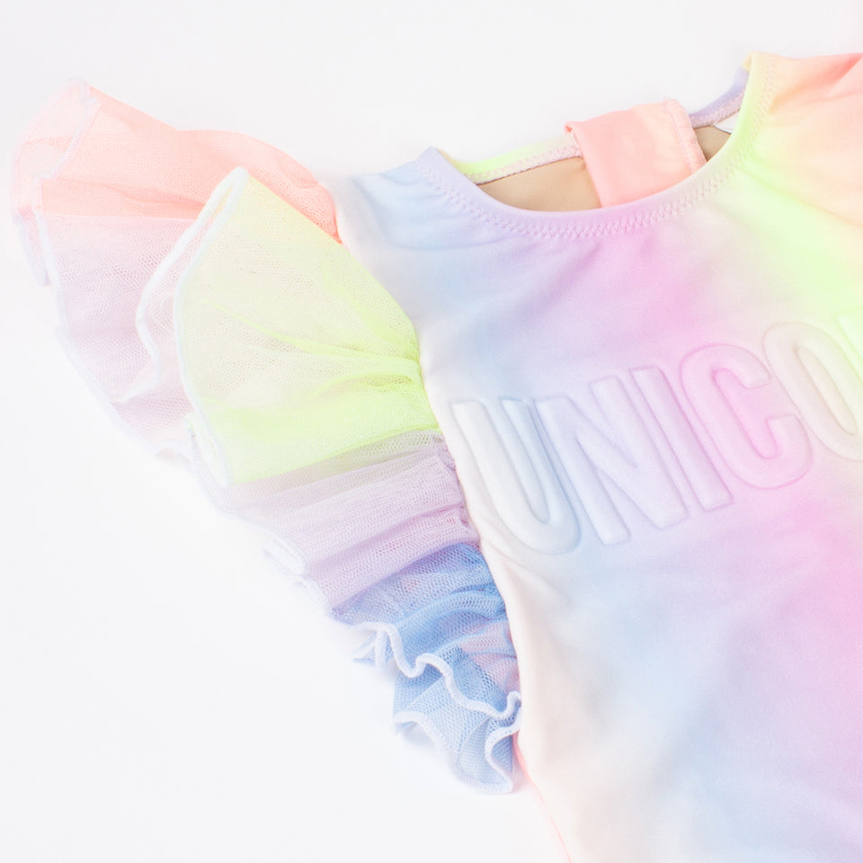 Rainbow Unicorn One Piece Tulle Sleeve Swimsuit