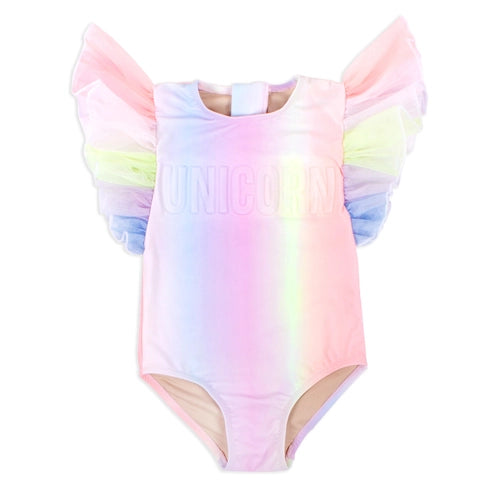 Rainbow Unicorn One Piece Tulle Sleeve Swimsuit