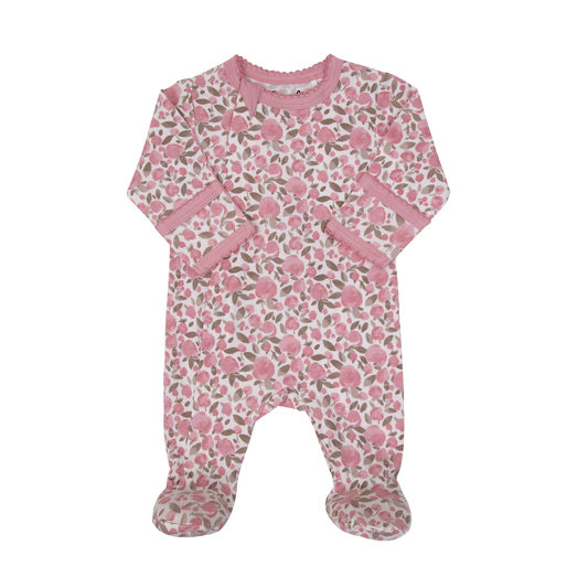 Pink Apple Floral Zip Footie