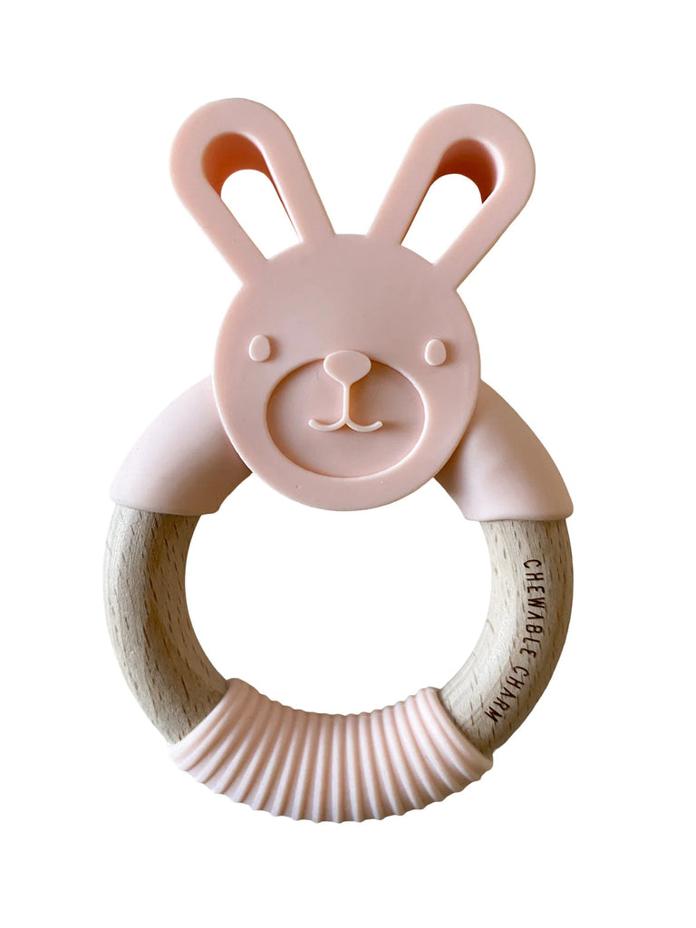 Peach Bunny Silicone + Wooden Teether