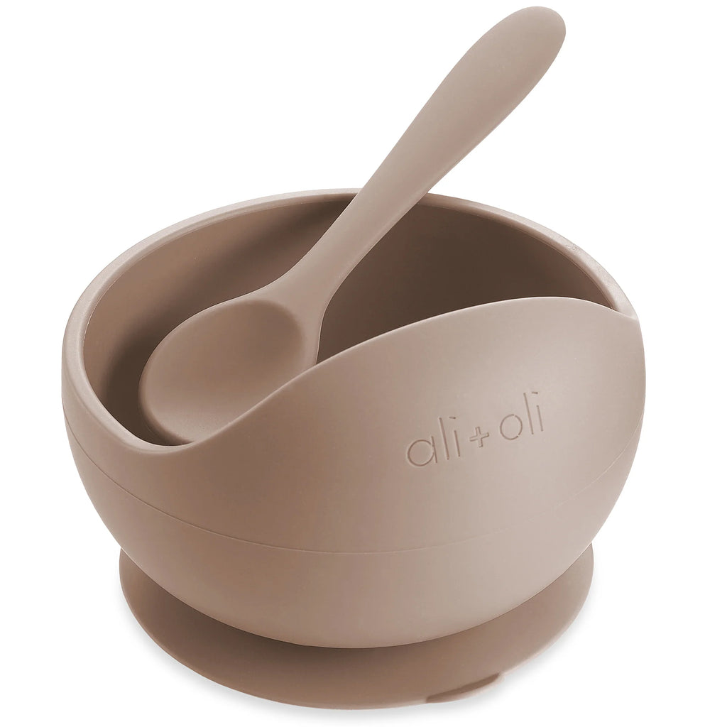 Taupe Silicone Grip Bowl + Spoon Set