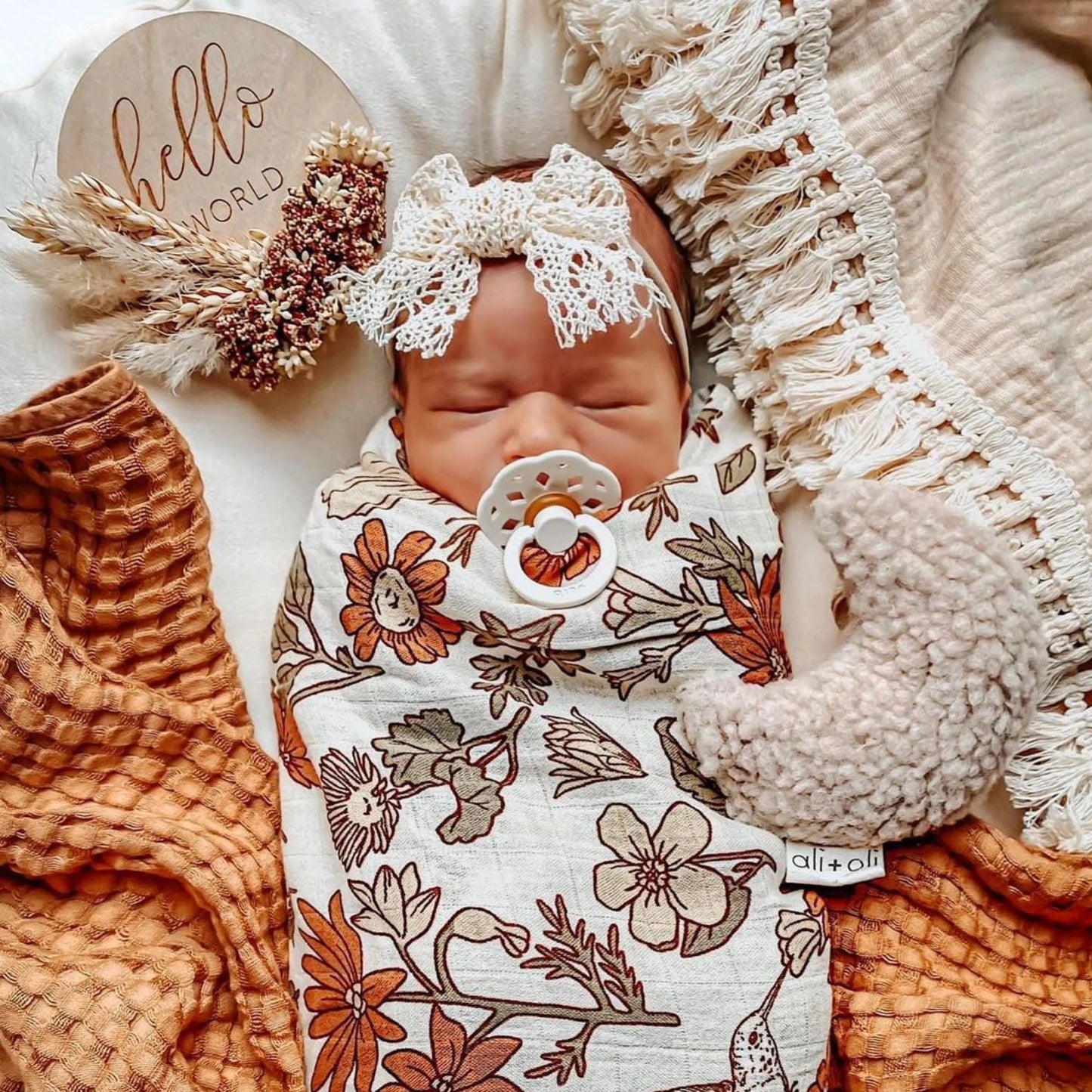 Taupe Plush Moon Pacifier Holder