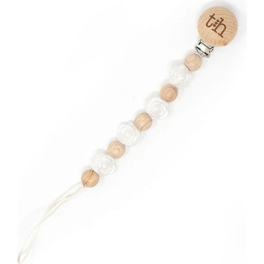 Pearl White Grande Rosette Pacifier Clip
