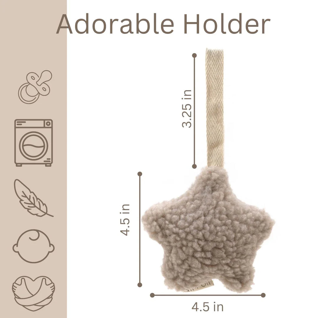 Taupe Plush Star Pacifier Holder