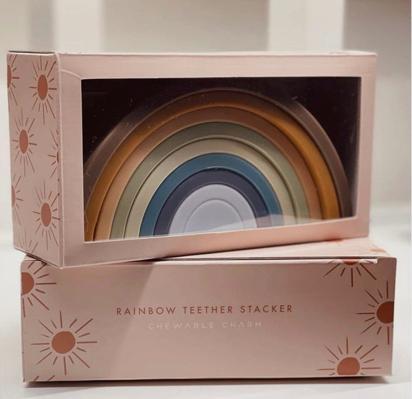 Brown Rainbow Silicone Teether + Stacker