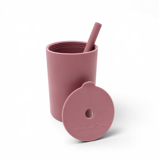 Mauve Silicone Cup with Straw