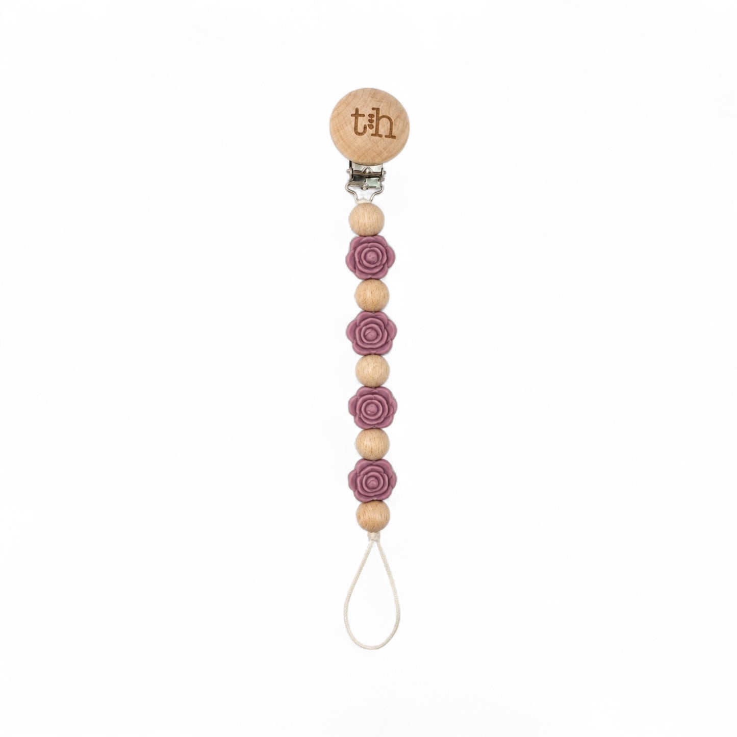 Mauve Grande Rosette Pacifier Clip