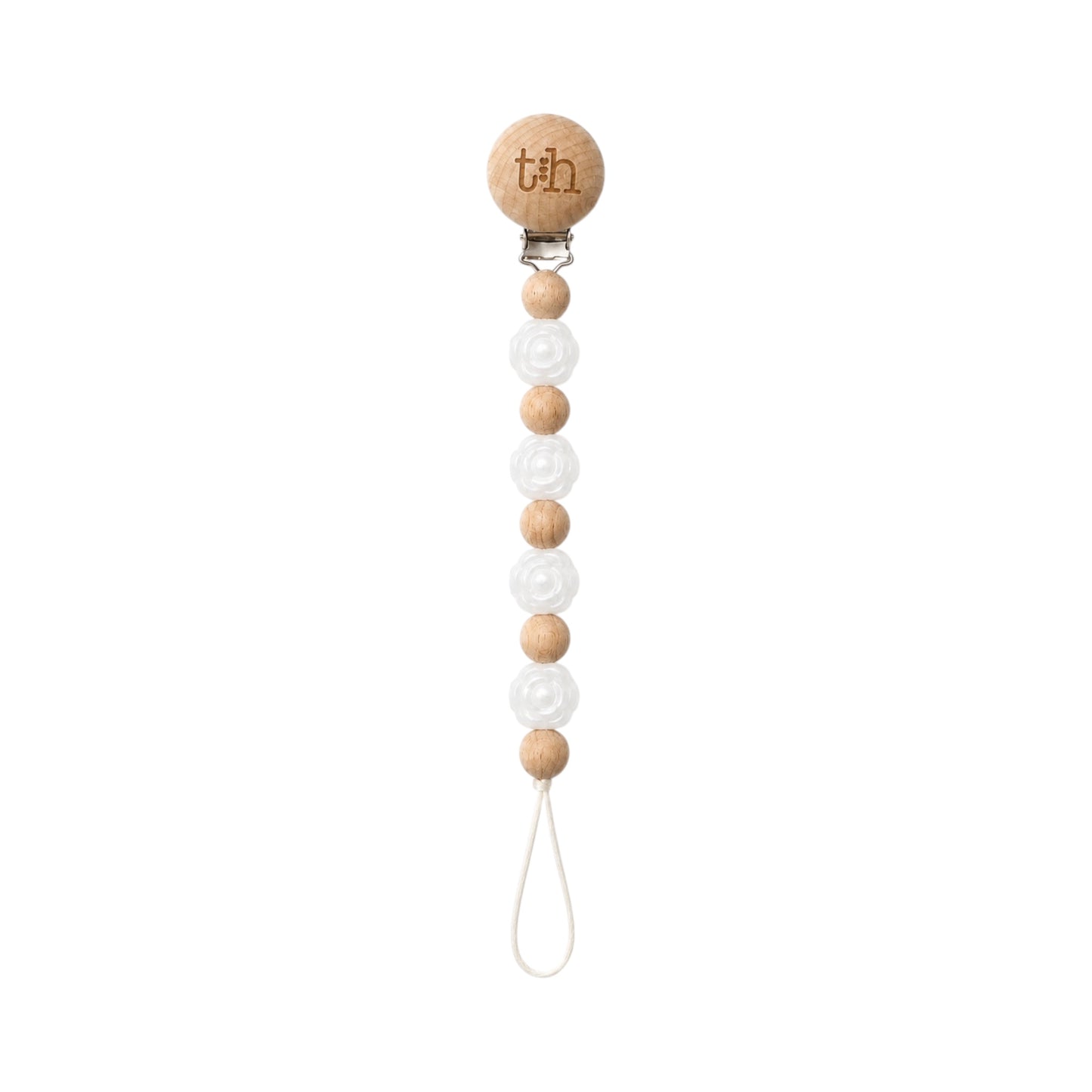 Pearl White Grande Rosette Pacifier Clip
