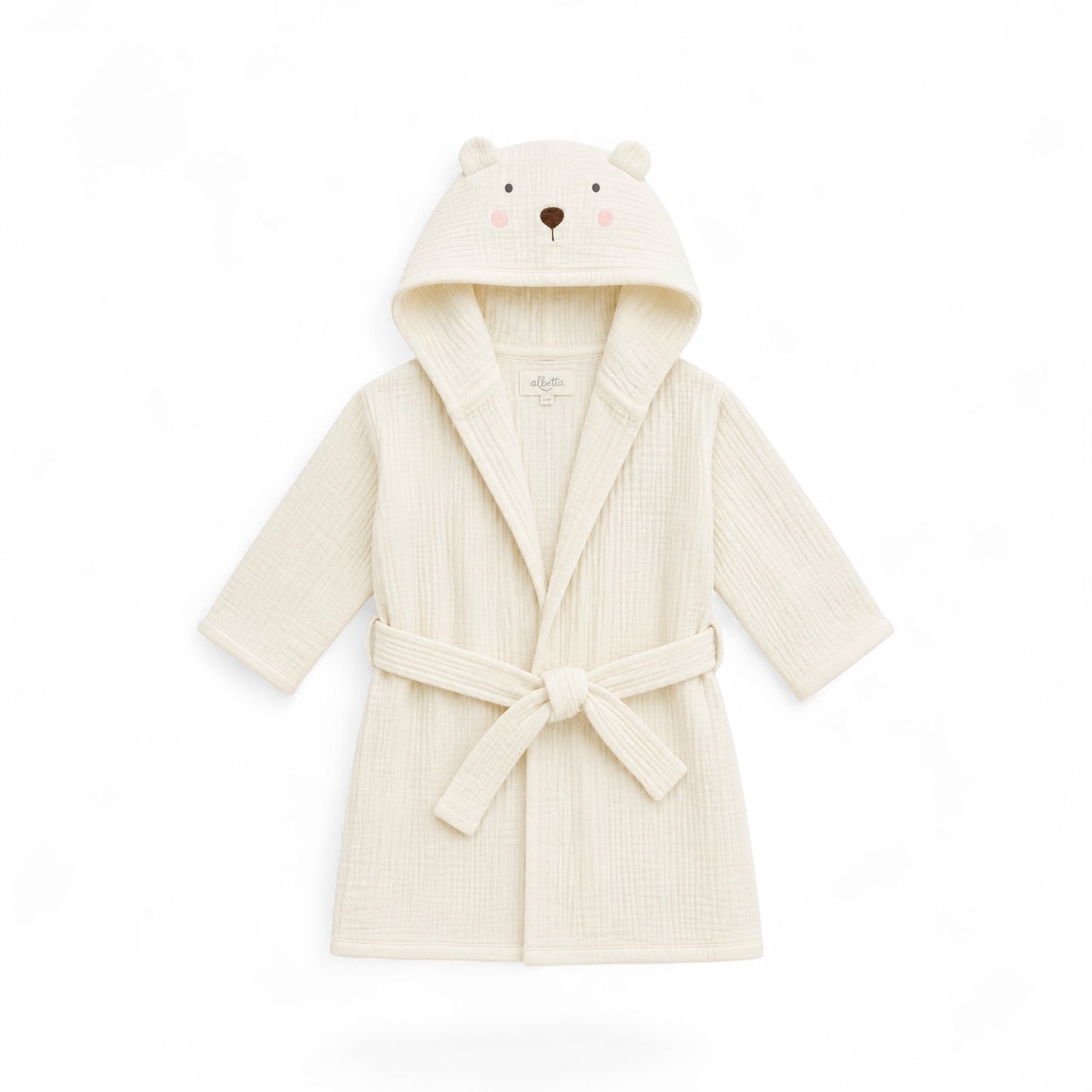 Bear Organic Cotton Muslin Robe with embroidered hood and bear ears