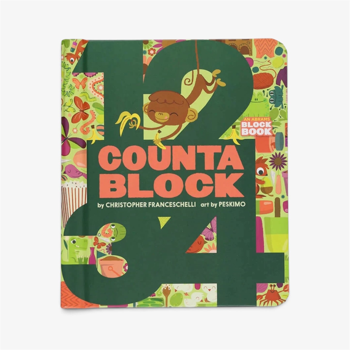 Front cover of the Countablock interactive counting board book on white background