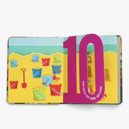 Open Countablock board book displaying the number 10 across illustrated pages on white background