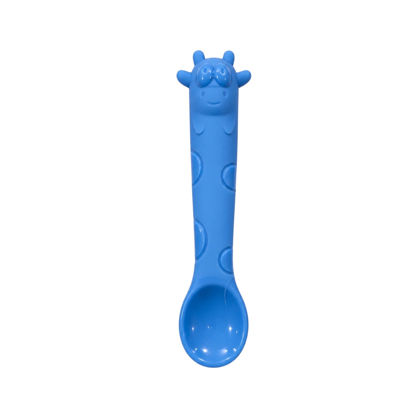 Elegant Baby blue giraffe silicone baby spoon on white background