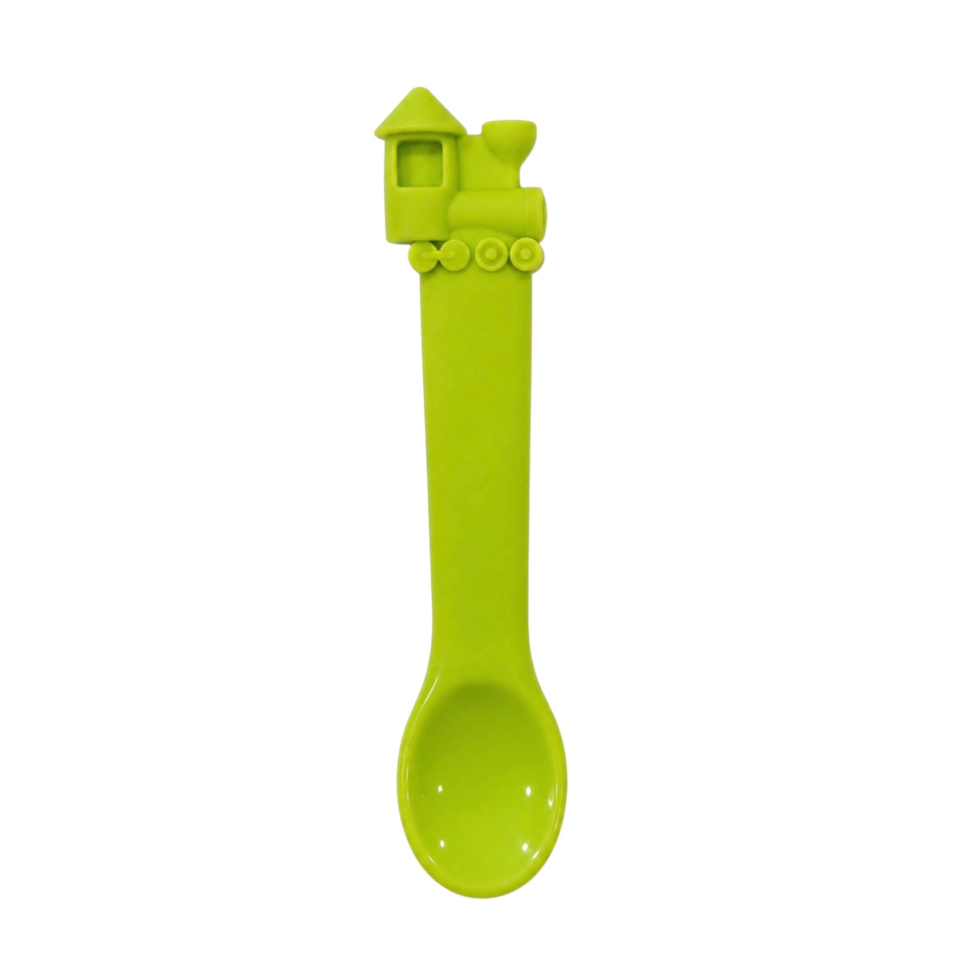Elegant Baby lime green silicone baby spoon with train handle design