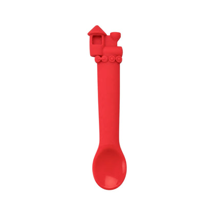 Elegant Baby red silicone baby spoon with train handle design