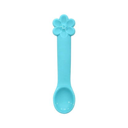 Elegant Baby turquoise flower baby feeding spoon with star detail on white background