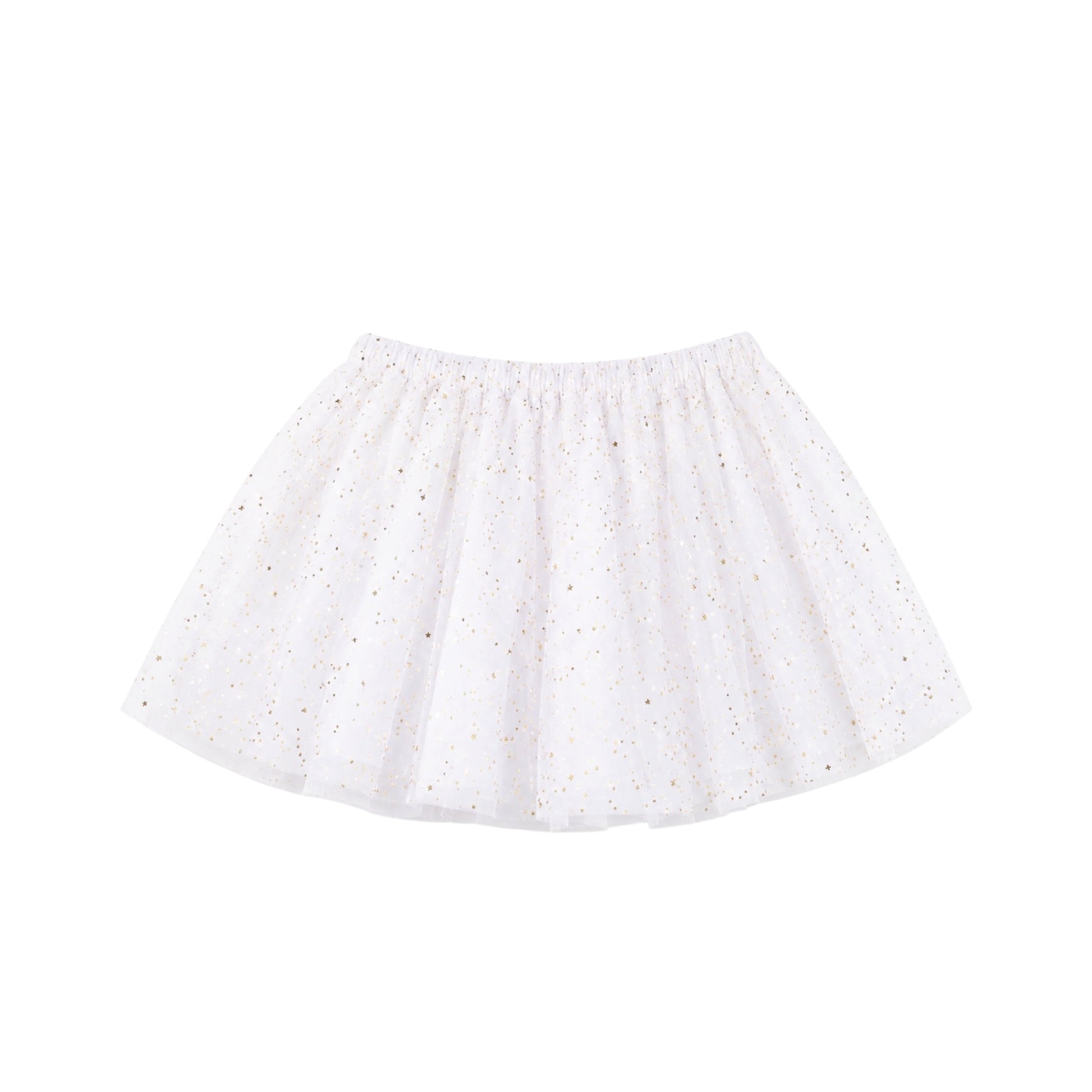 White skirt with small gold patterns on a white background