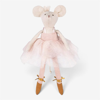 Little mouse ballet doll wearing a pale cream tutu featured on a white background