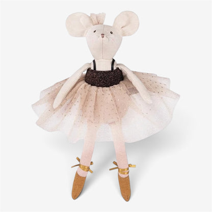 Little mouse ballet doll wearing a pink tutu featured on a white background
