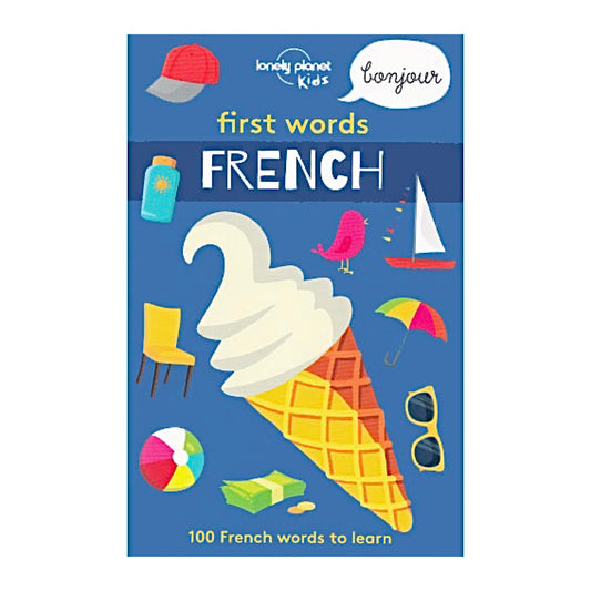 Lonely Planet Kids First Words French language-learning book with blue cover and colorful illustrated objects