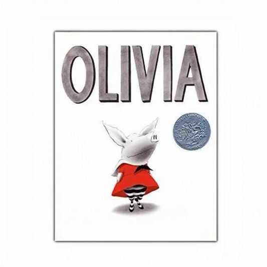 The front cover of the children's book 'Olivia' by Julia Donaldson and Axel Scheel, featuring a white pig in a red dress on a white background with the title in large gray letters.