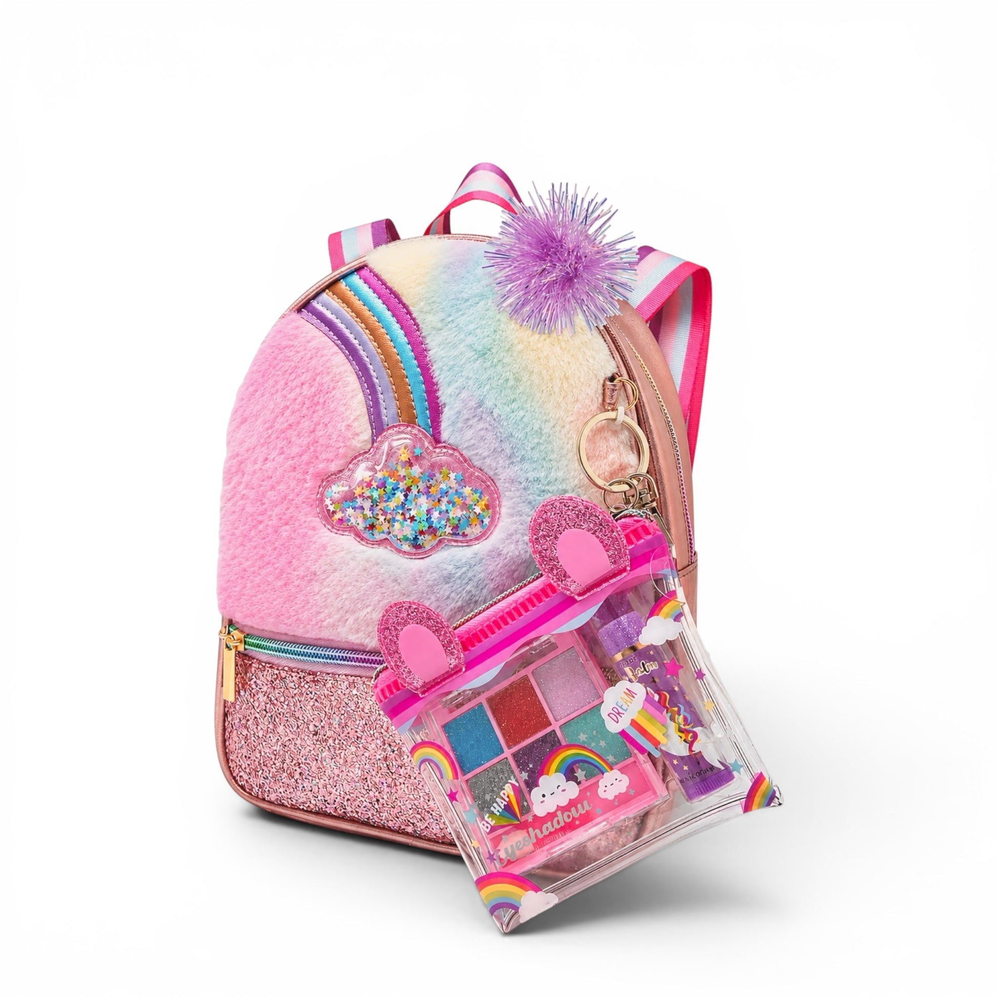 Rainbow Mini Backpack with Cosmetic Pouch Keychain