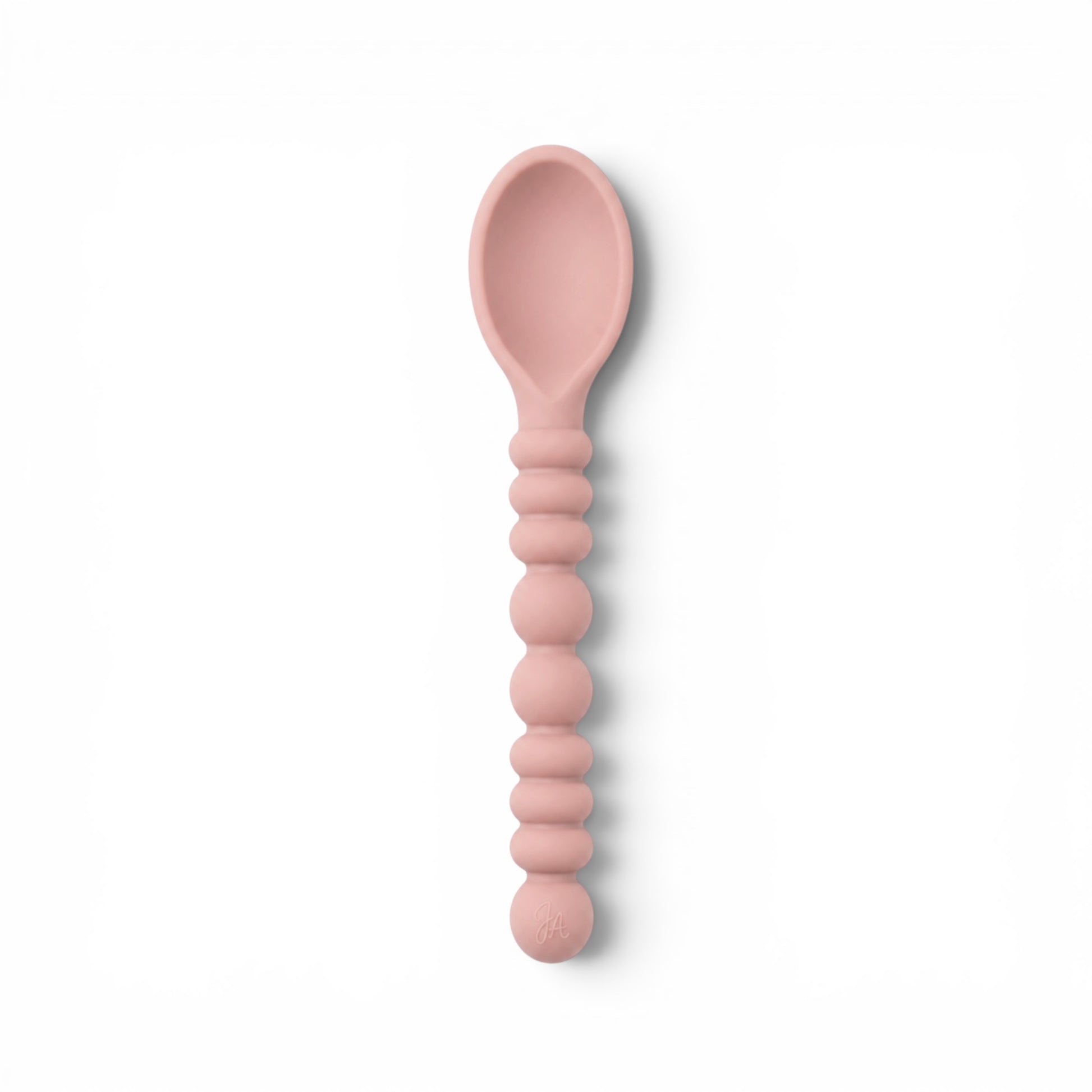 Rose dawn silicone baby spoon with textured handle for baby and toddler feeding