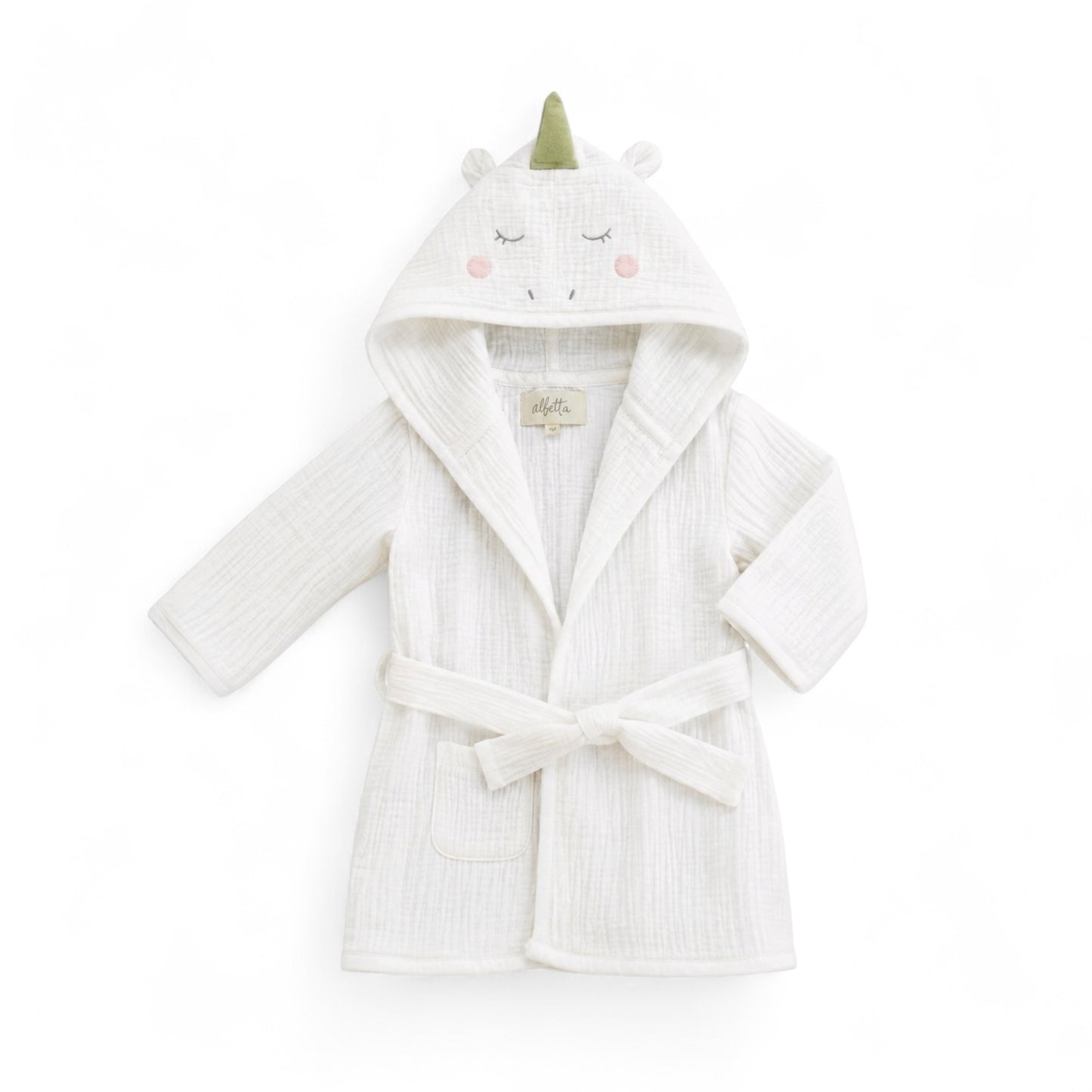 Unicorn Organic Cotton Robe with embroidered hood and soft muslin fabric