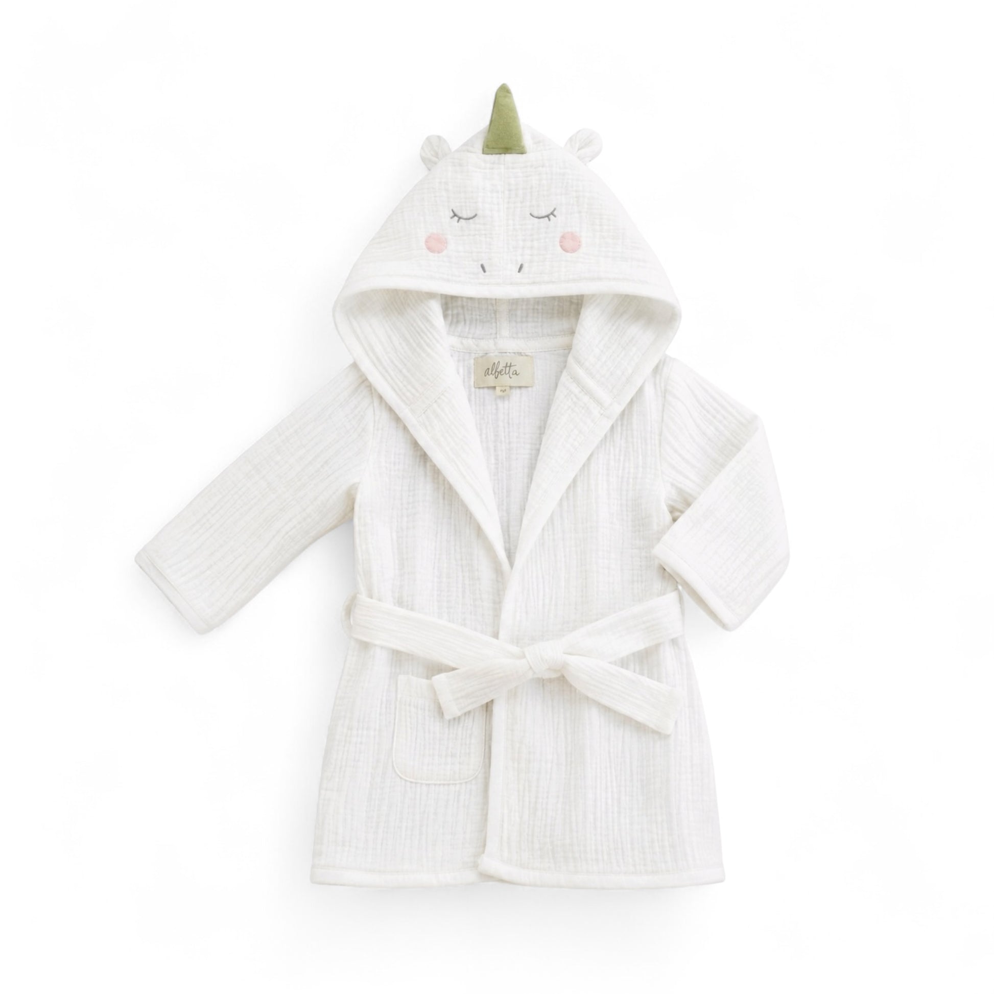 Unicorn Organic Cotton Robe with embroidered hood and soft muslin fabric