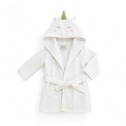 Unicorn Organic Cotton Robe with embroidered hood and soft muslin fabric