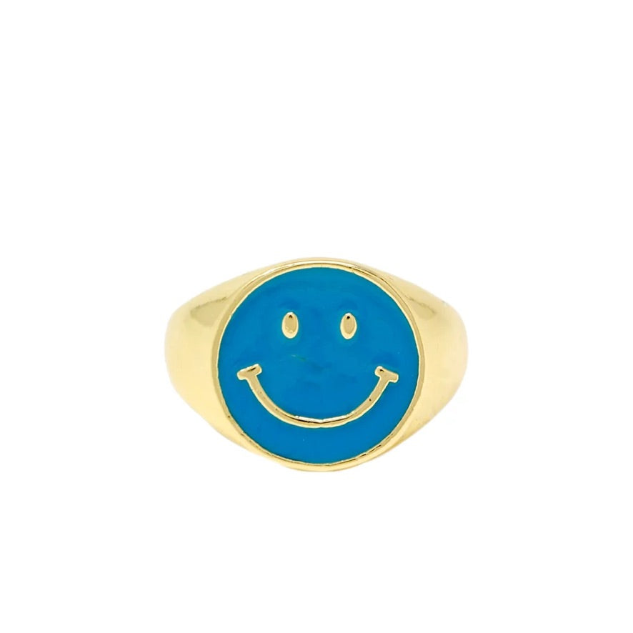Blue Happy Face Ring