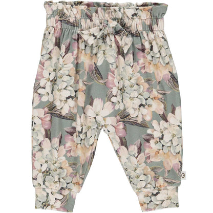 Sage Floral Ruffle Waist Pants