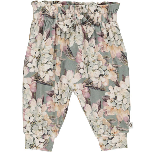 Sage Floral Ruffle Waist Pants