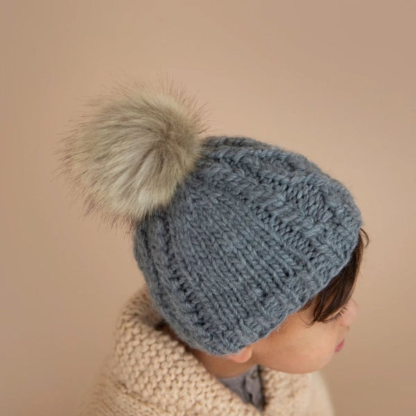Zinc Knit Hat with Faux Fur Pom