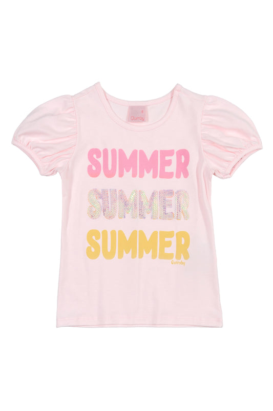 Summer Puff Sleeve Pink Tee