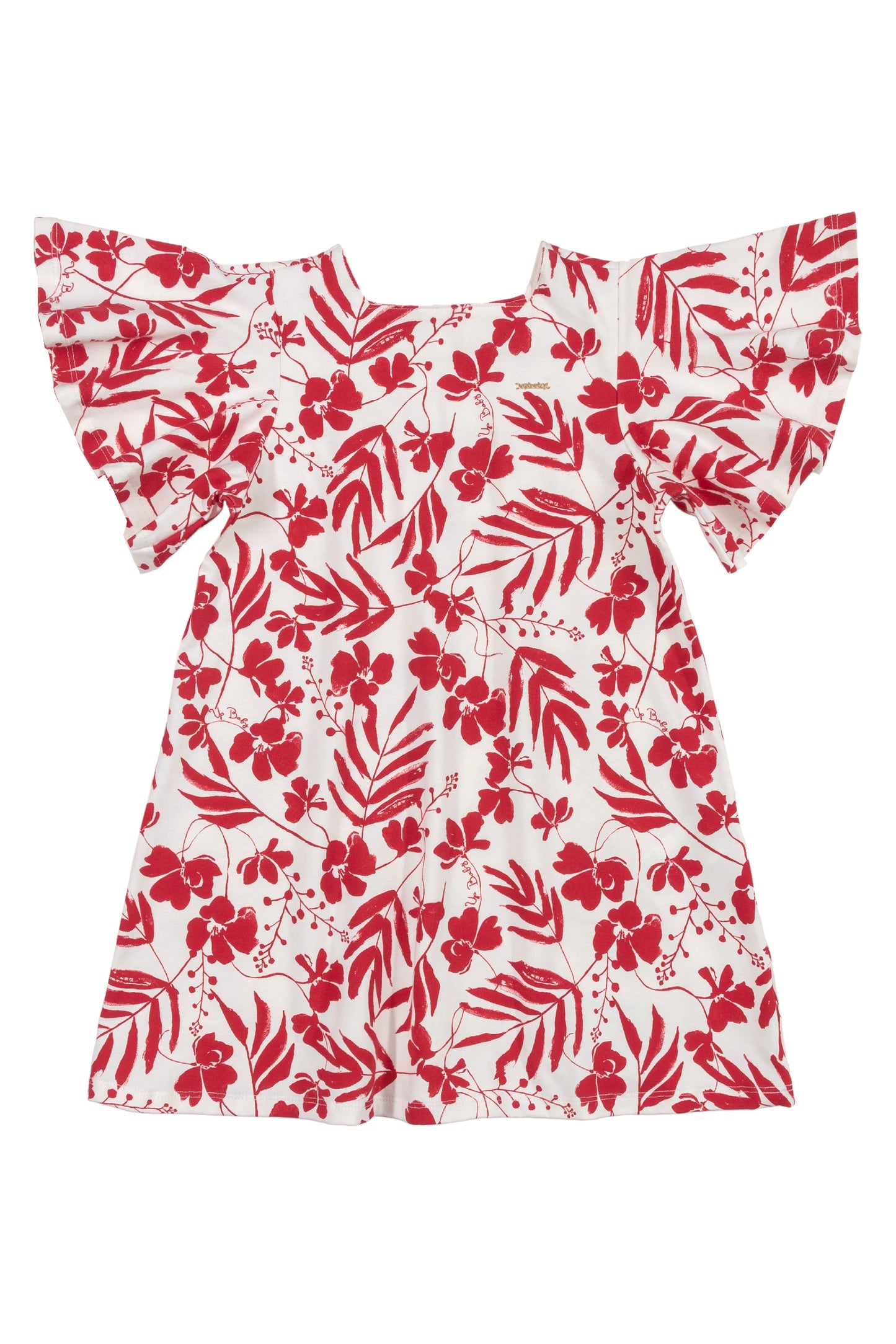 Ruffle Sleeve Red Floral Dress