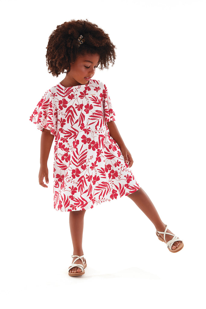 Ruffle Sleeve Red Floral Dress